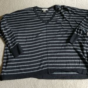 Loft S grey striped l/s knit sweater oversized
